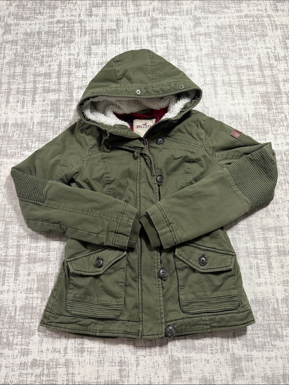Hollister Olive Green Hooded Sherpa-Lined Puffer Jacket